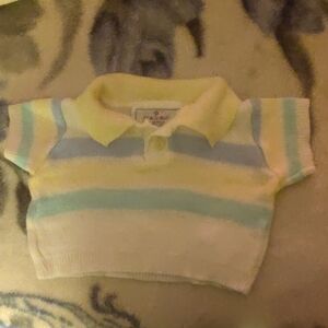 CradleKnit Kids Knitted Polo in Soft Pastel Stripes. Size newborn - 6 months